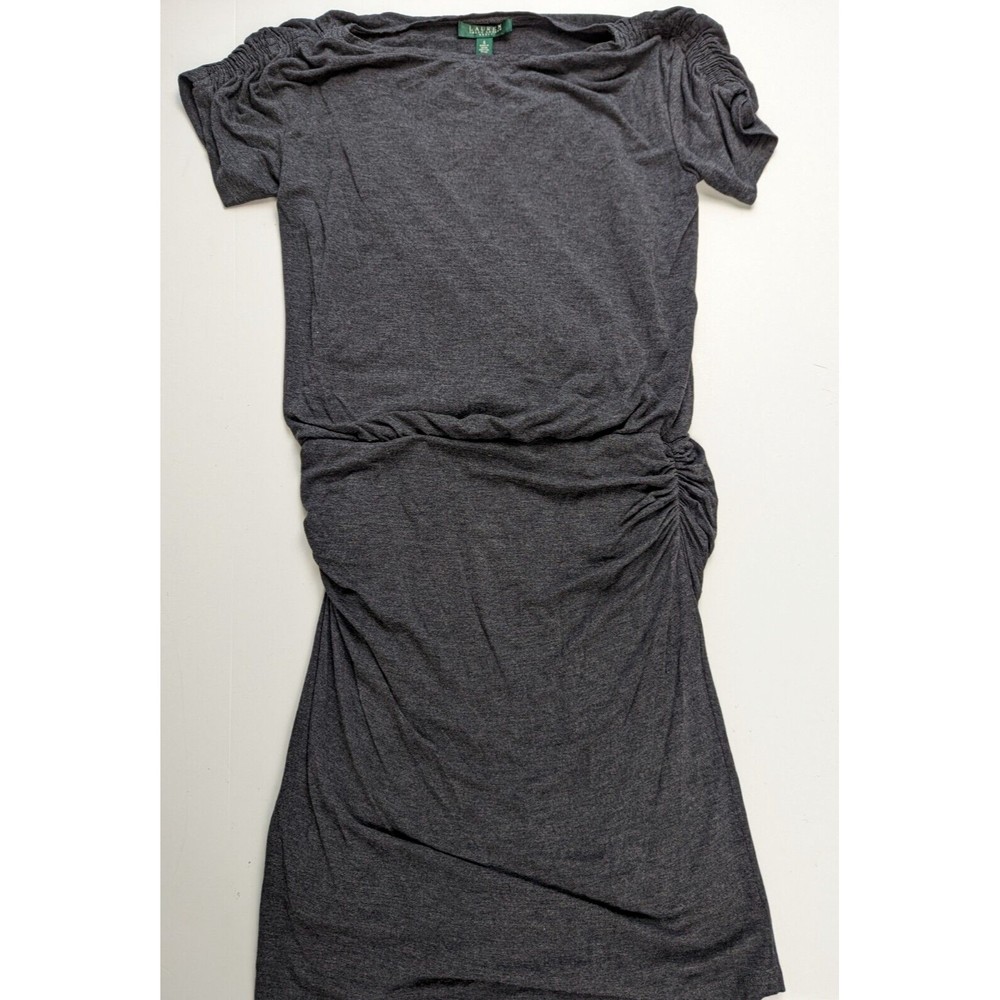 Lauren Ralph Lauren Dress Womens Size 6 Gray Jersey Knit Sides Ruched Crew Neck